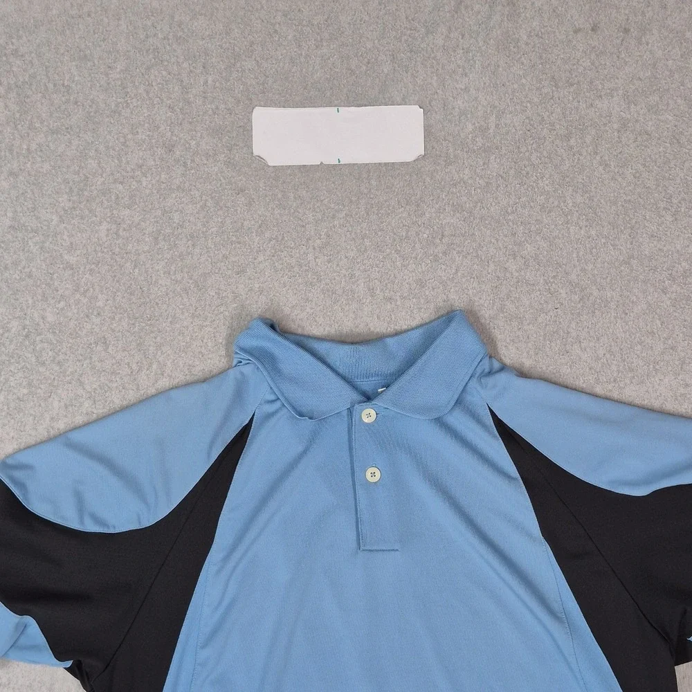 Adidas Men Polo L Light Blue Colorblock Climacool Activewear Logo Short Sleeve